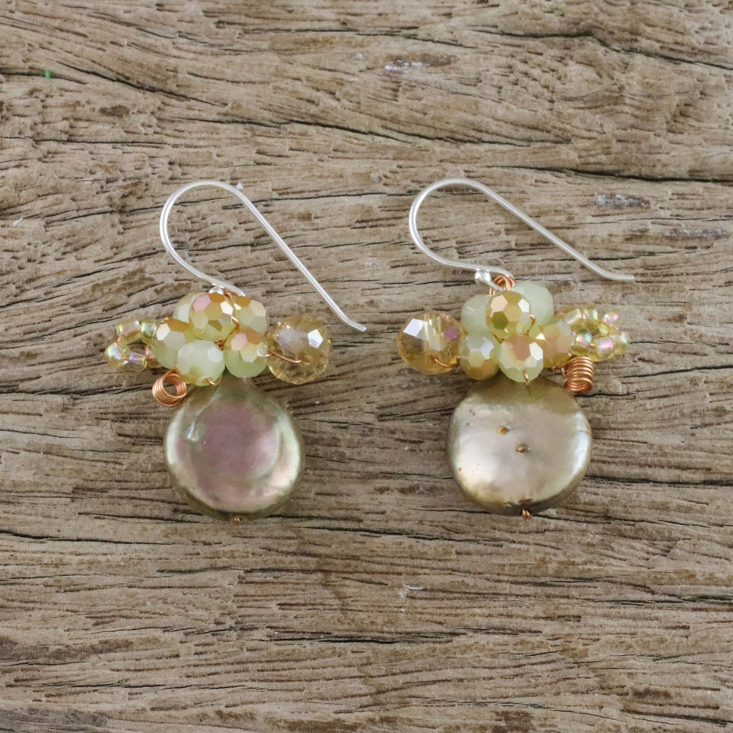 Night Glamour Cultured Pearl Cluster Dangle Earrings from Thailand