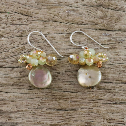 Night Glamour Cultured Pearl Cluster Dangle Earrings from Thailand