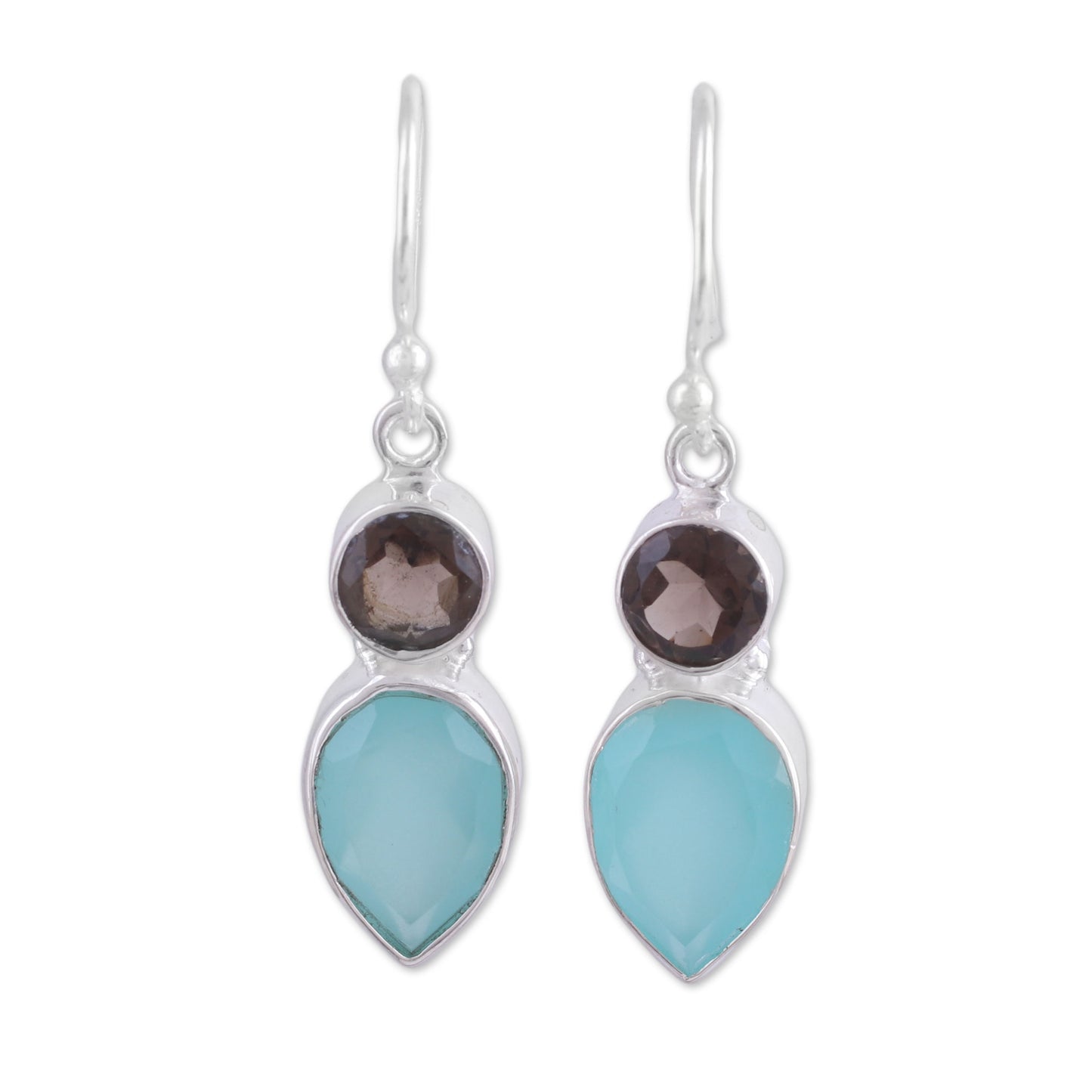 Dazzling Alliance Chalcedony and Smoky Quartz Dangle Earrings from India