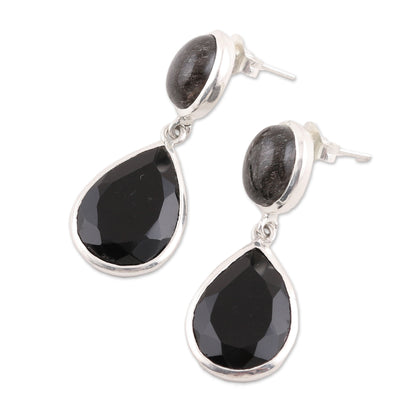 Alluring Onyx Black Onyx and Tourmalinated Quartz Dangle Earrings