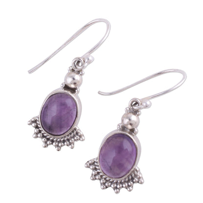 Gleaming Fans Fan-Shaped Purple Amethyst Dangle Earrings from India