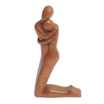 Together In Love Handcrafted Suar Wood Love-Themed Sculpture from Bali