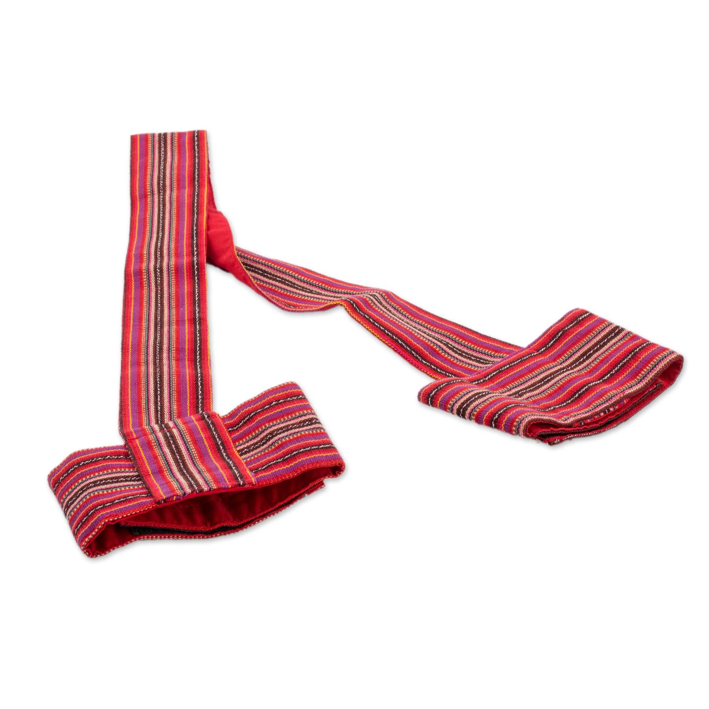 Peaceful Stripes Striped Cotton Yoga Mat Strap in Crimson from Guatemala