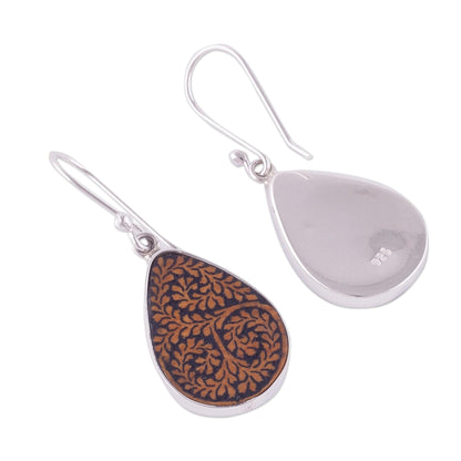 Enchanted Copse Leafy Sterling Silver and Pumpkin Shell Earrings from Peru