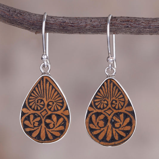 Infinite Cosmos Sterling Silver and Pumpkin Shell Dangle Earrings from Peru