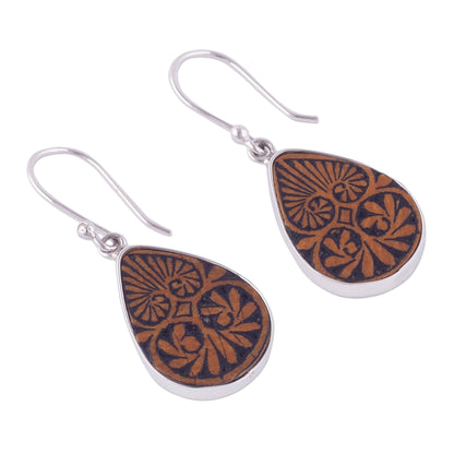 Infinite Cosmos Sterling Silver and Pumpkin Shell Dangle Earrings from Peru