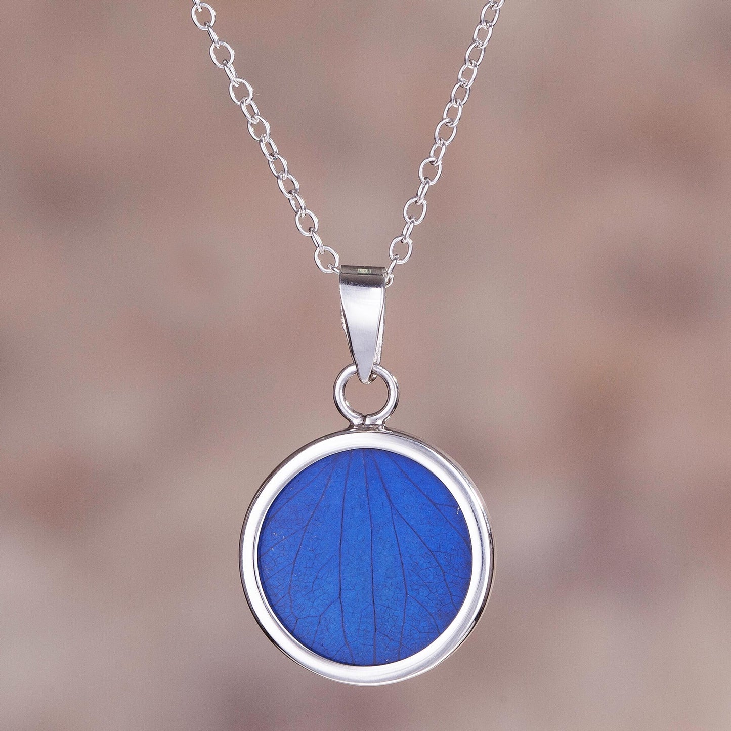 Blue Eden Sterling Silver and Natural Leaf Necklace in Blue from Peru