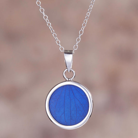 Blue Eden Sterling Silver and Natural Leaf Necklace in Blue from Peru