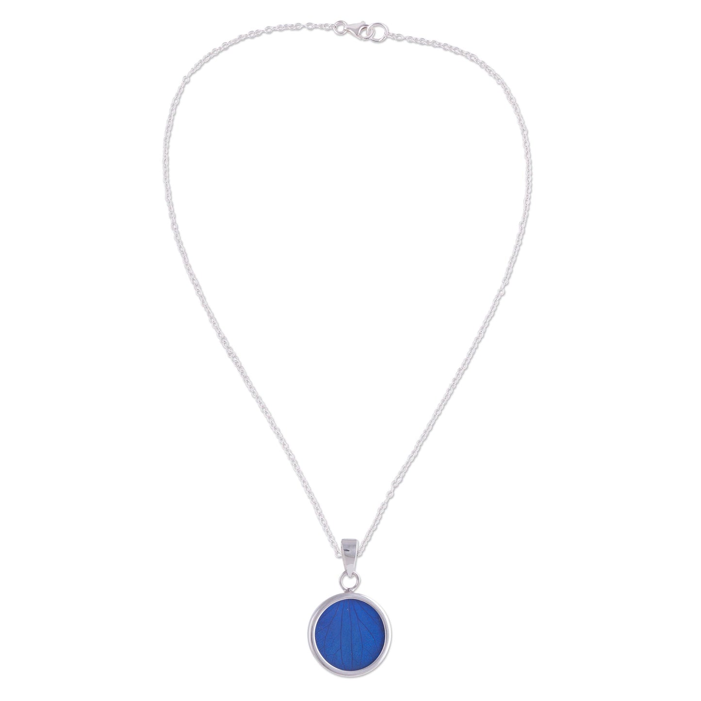 Blue Eden Sterling Silver and Natural Leaf Necklace in Blue from Peru