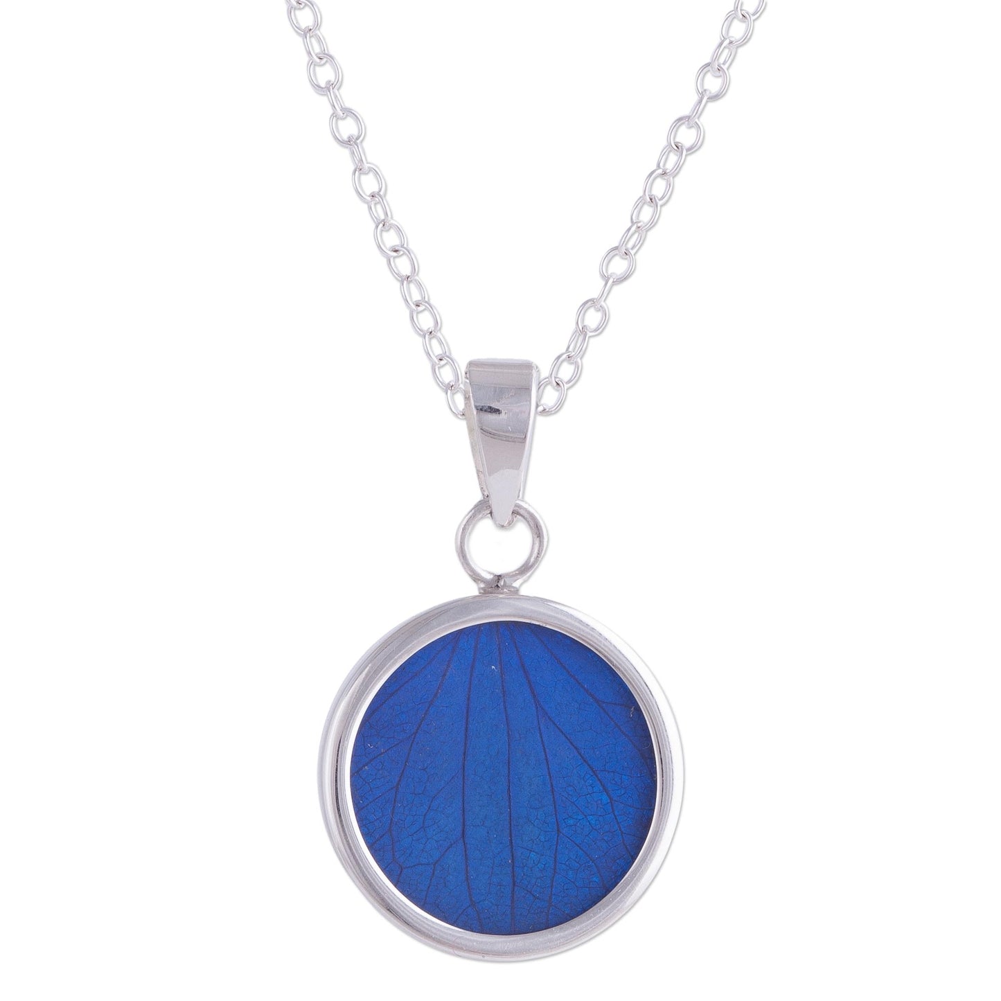 Blue Eden Sterling Silver and Natural Leaf Necklace in Blue from Peru