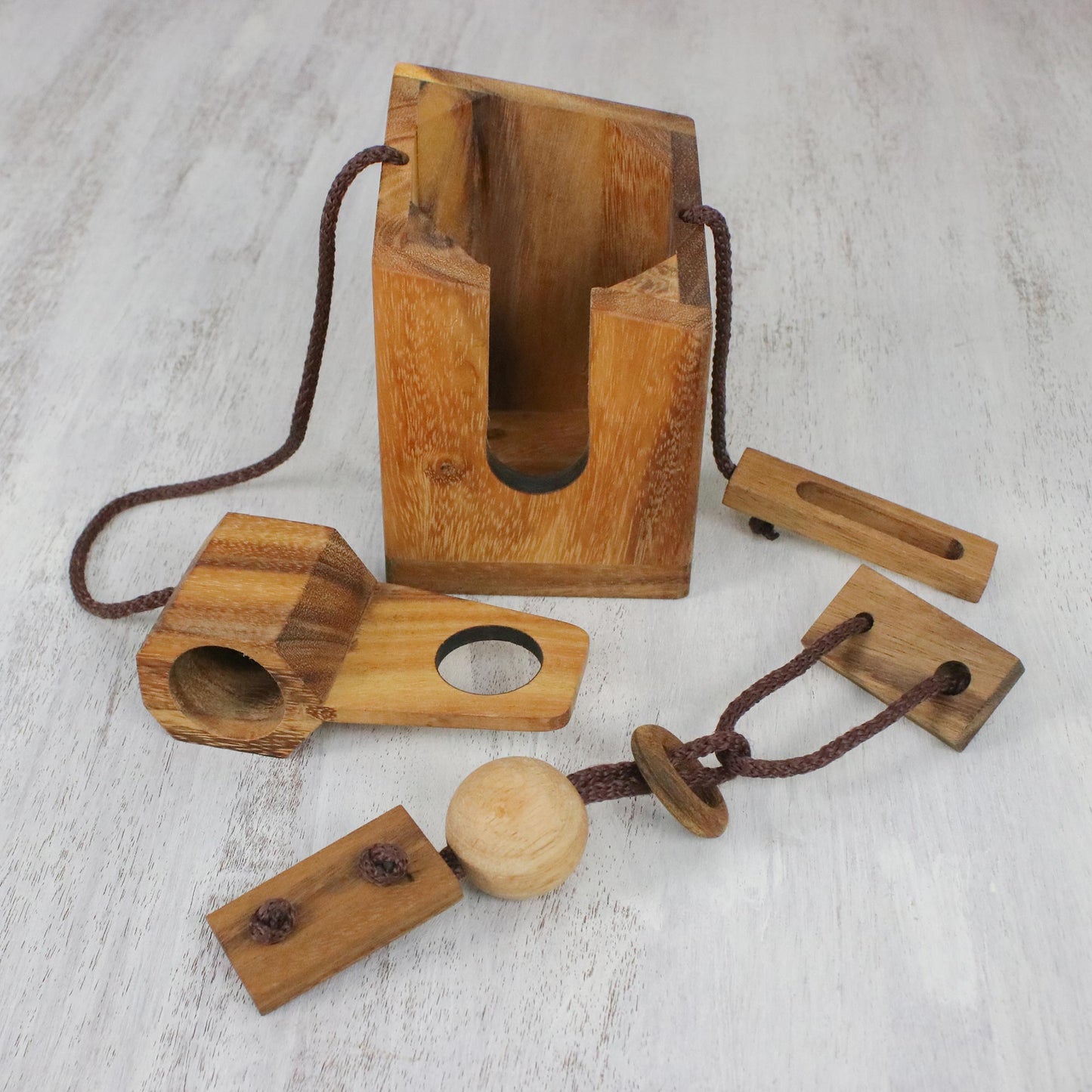 Don't Break The Bottle Wood Puzzle and Wine Bottle Holder from Thailand