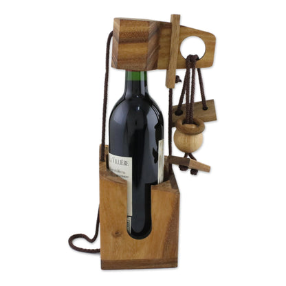 Don't Break The Bottle Wood Puzzle and Wine Bottle Holder from Thailand