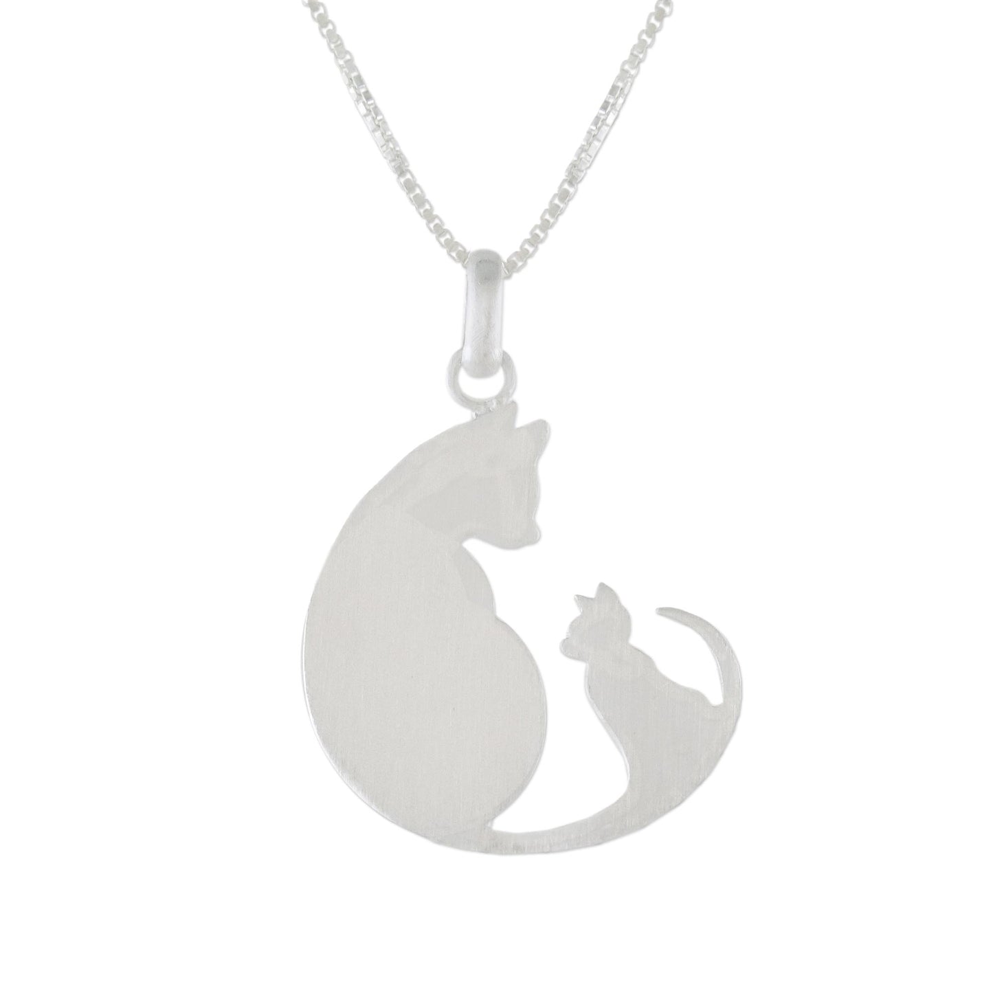 Feline Love Sterling Silver Pendant Necklace of Two Cats from Thailand