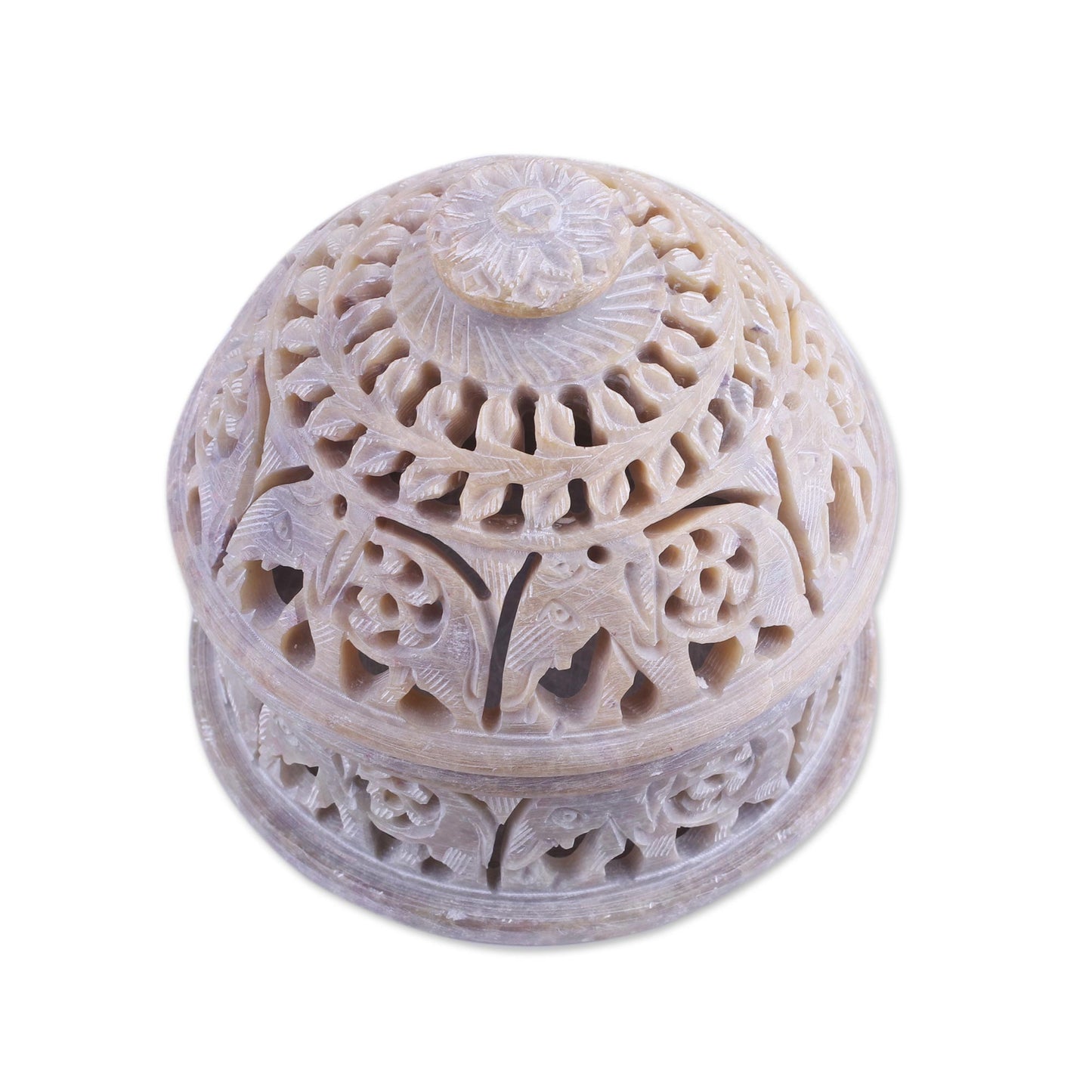 Elephant Alliance Elephant-Themed Soapstone Decorative Jar from India