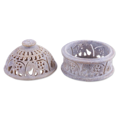 Elephant Alliance Elephant-Themed Soapstone Decorative Jar from India