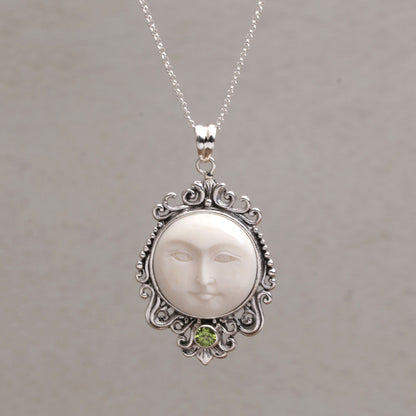 Moonlight Stare Peridot & Silver Bone Pendant Necklace