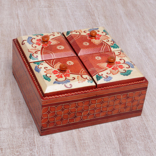 Javanese Memory Floral Batik Wood Decorative Box from Indonesia