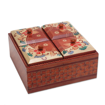 Javanese Memory Floral Batik Wood Decorative Box from Indonesia