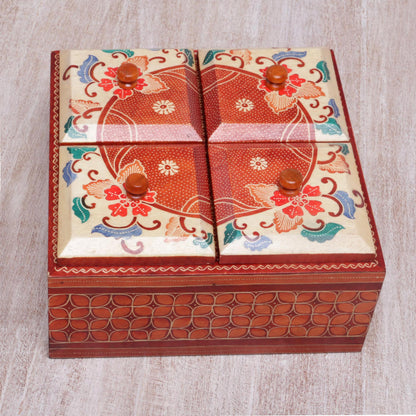 Javanese Memory Floral Batik Wood Decorative Box from Indonesia