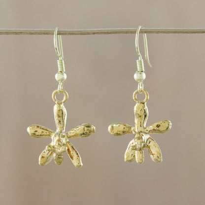 Starry Orchids Gold Plated Orchid Flower Dangle Earrings from Thailand