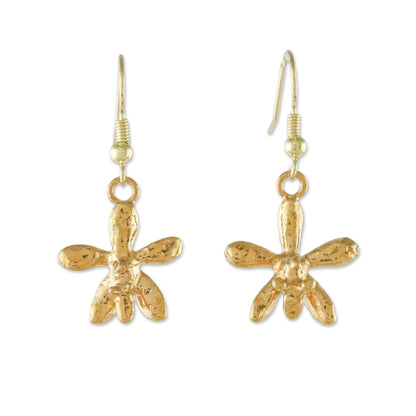 Starry Orchids Gold Plated Orchid Flower Dangle Earrings from Thailand