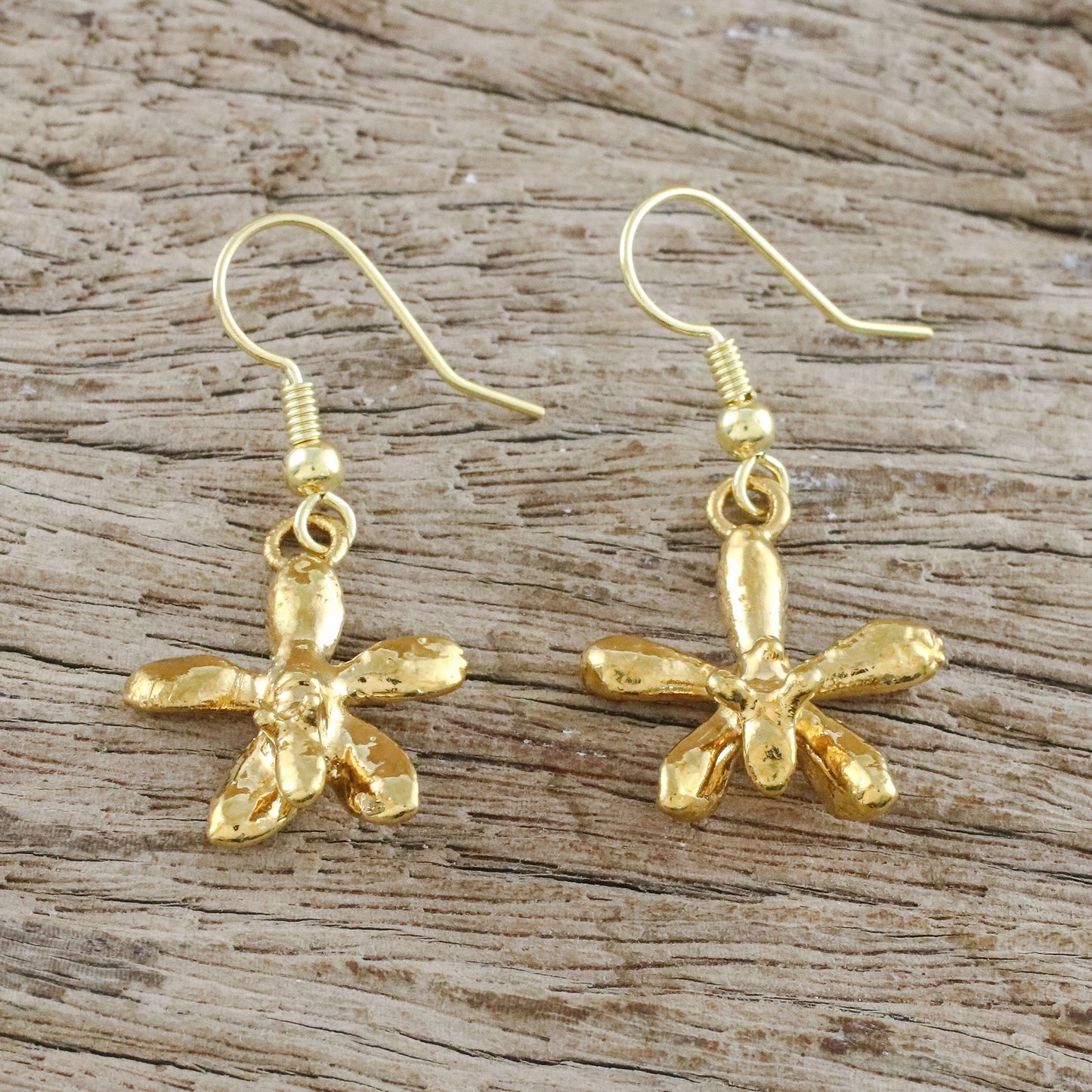 Starry Orchids Gold Plated Orchid Flower Dangle Earrings from Thailand