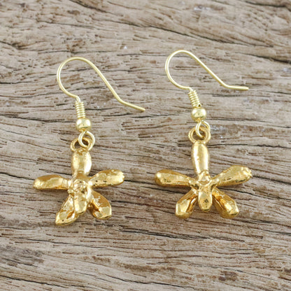 Starry Orchids Gold Plated Orchid Flower Dangle Earrings from Thailand