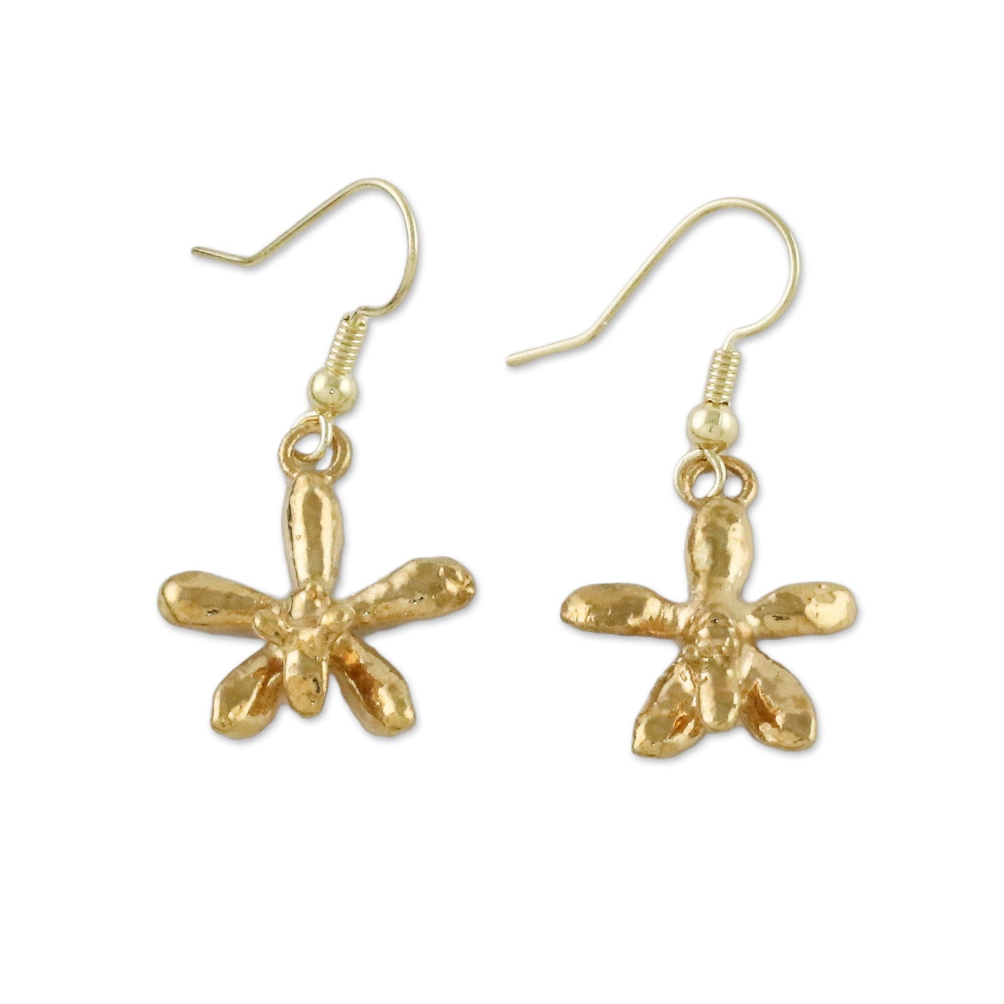 Starry Orchids Gold Plated Orchid Flower Dangle Earrings from Thailand