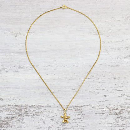 Starry Orchid Gold Plated Orchid Pendant Necklace from Thailand
