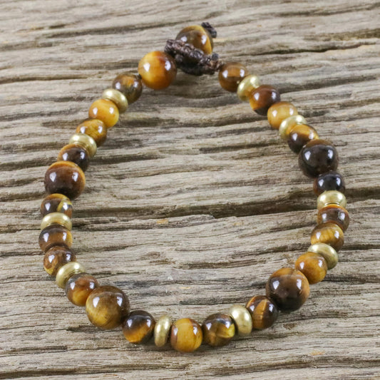 Courageous Eye Hand Crafted Bead Bracelet of Tiger's Eye and Brass