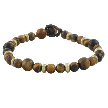 Courageous Eye Hand Crafted Bead Bracelet of Tiger's Eye and Brass