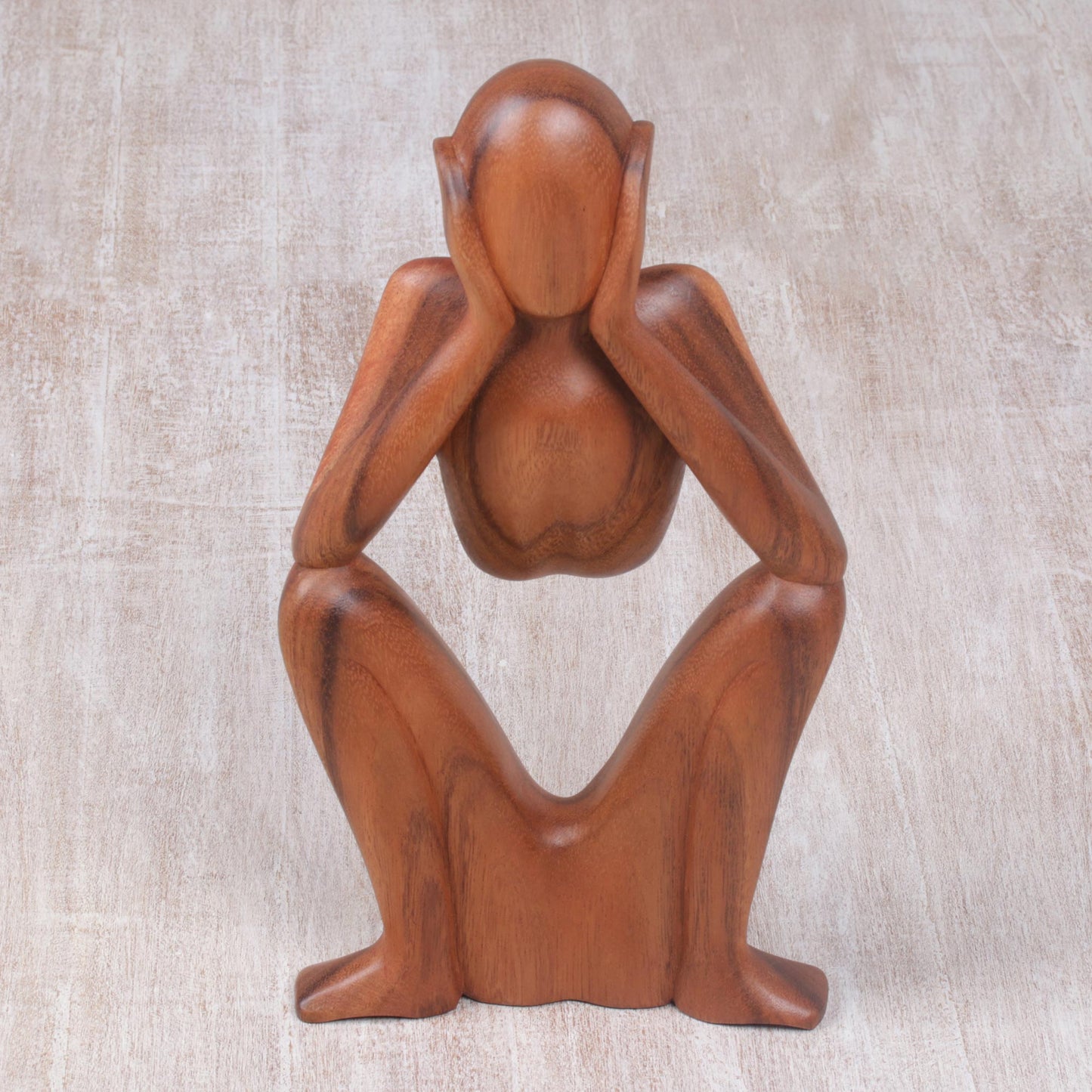 Boredom Natural Suar Wood Sculpture of Bored Figure