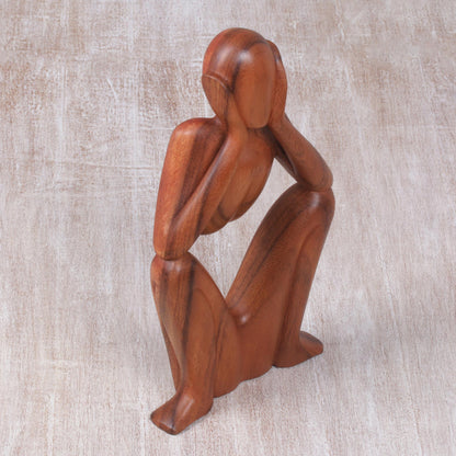 Boredom Natural Suar Wood Sculpture of Bored Figure