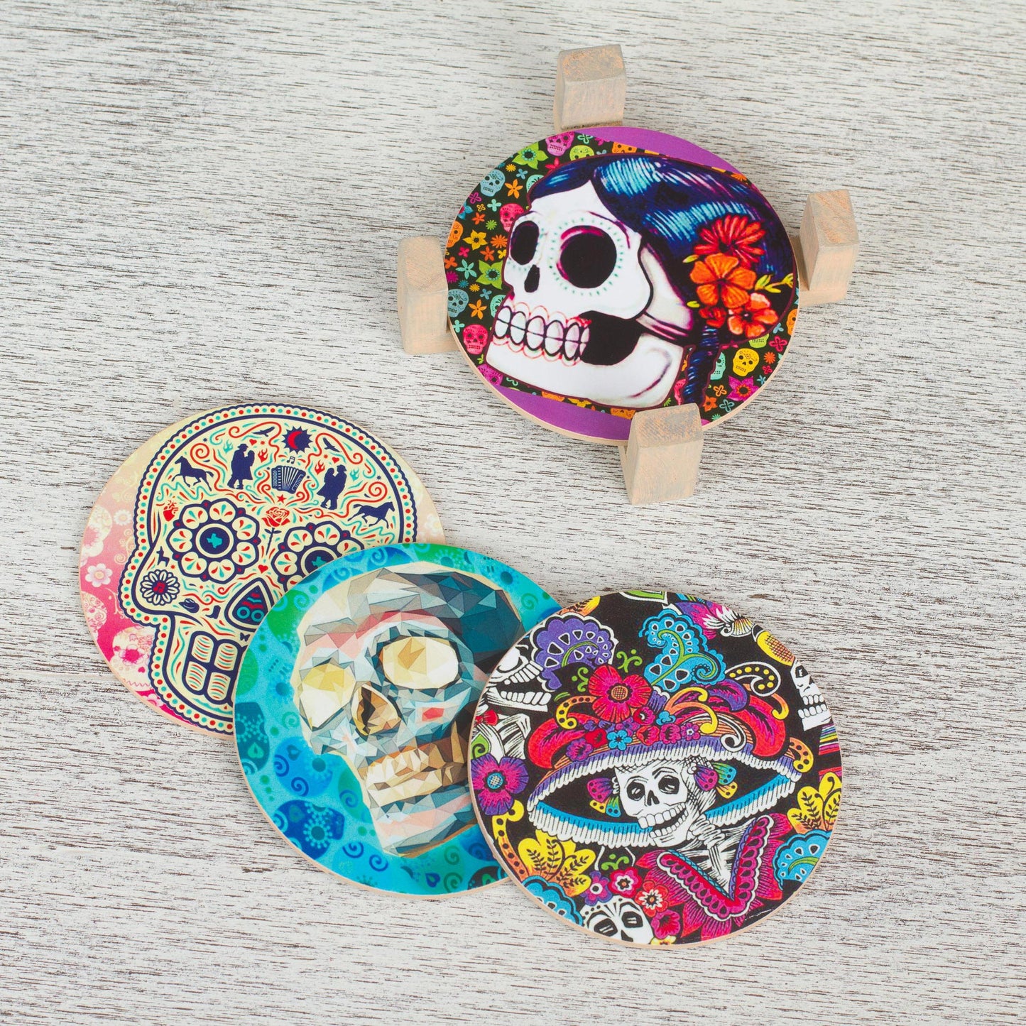 Festival of the Dead Day of the Dead Decoupage Coasters and Stand (Set of 4)