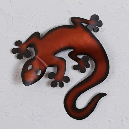 Climbing Lizard Handcrafted Steel Lizard Wall Sculpture from Mexico