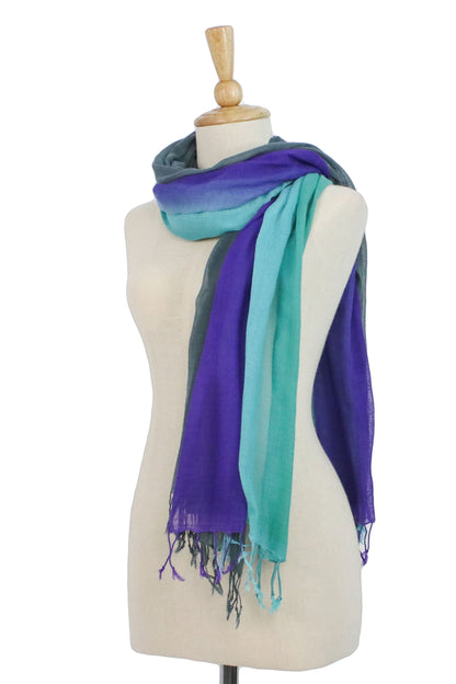 Meadow Breeze Fringed Striped Cotton Wrap Scarves from Thailand (Pair)