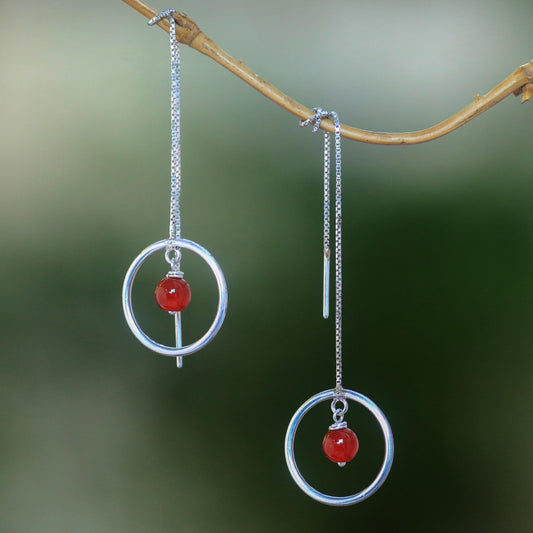 Soulful Rings Carnelian and Sterling Silver Threader Earrings form Bali