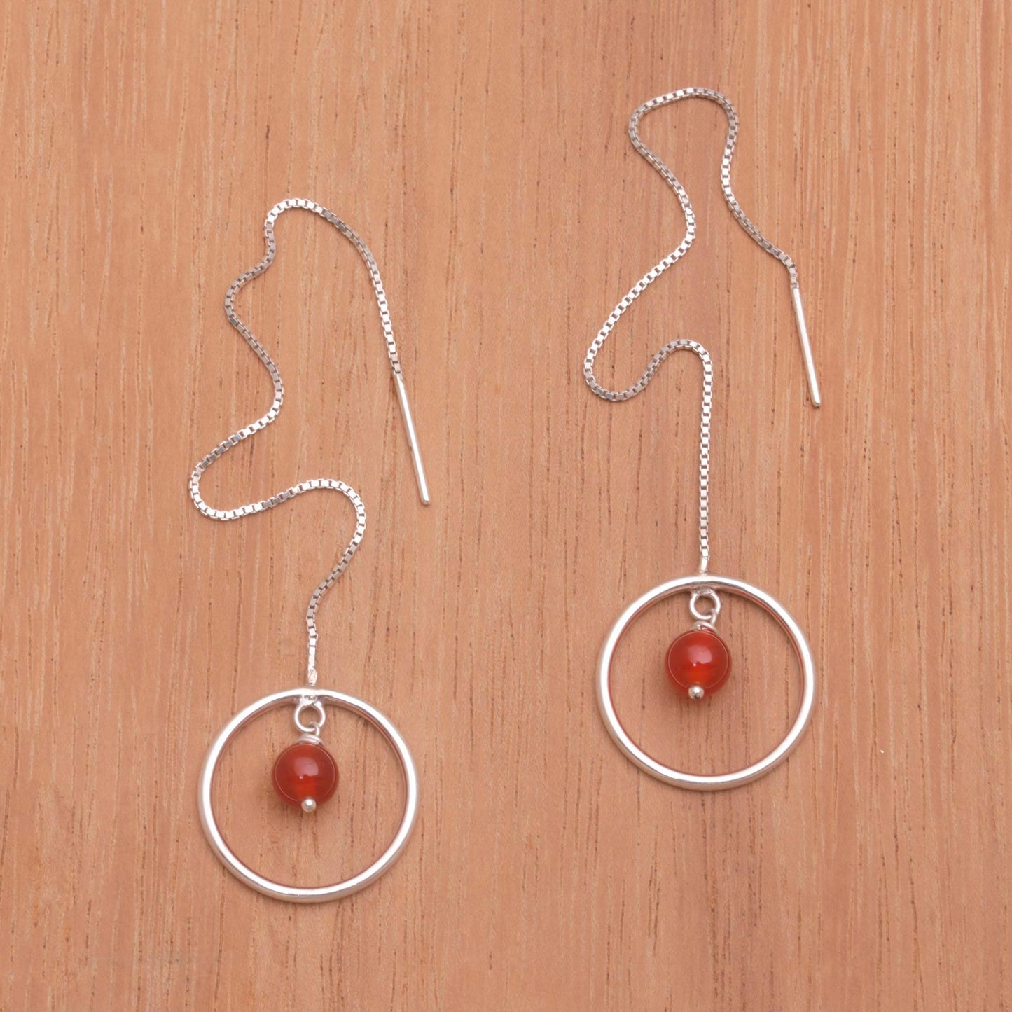 Soulful Rings Carnelian and Sterling Silver Threader Earrings form Bali