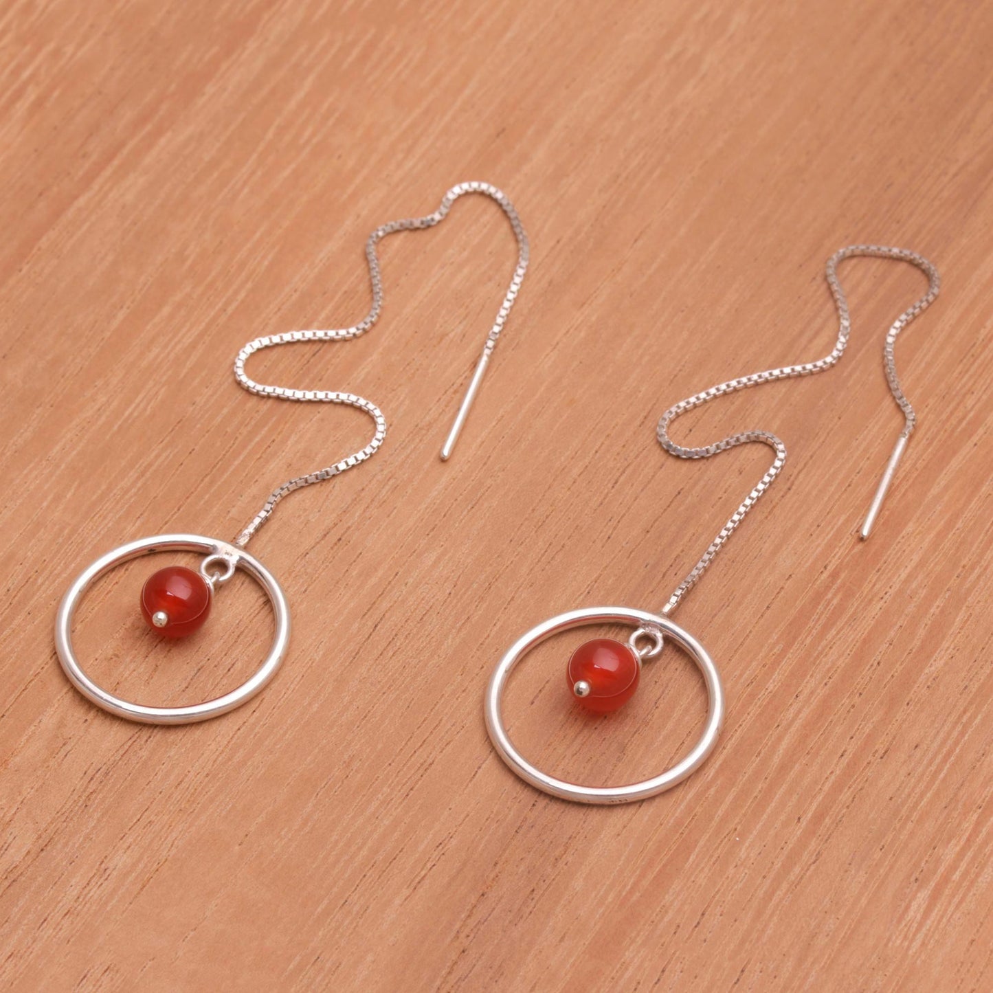 Soulful Rings Carnelian and Sterling Silver Threader Earrings form Bali