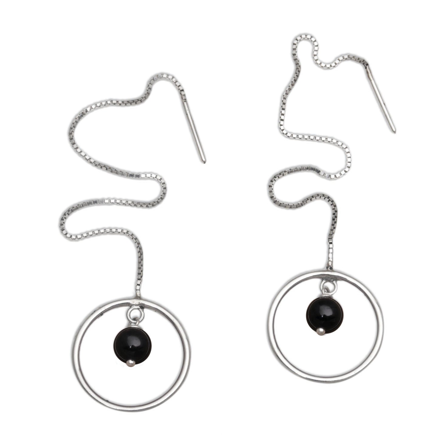 Soulful Rings Onyx and Sterling Silver Threader Earrings from Bali