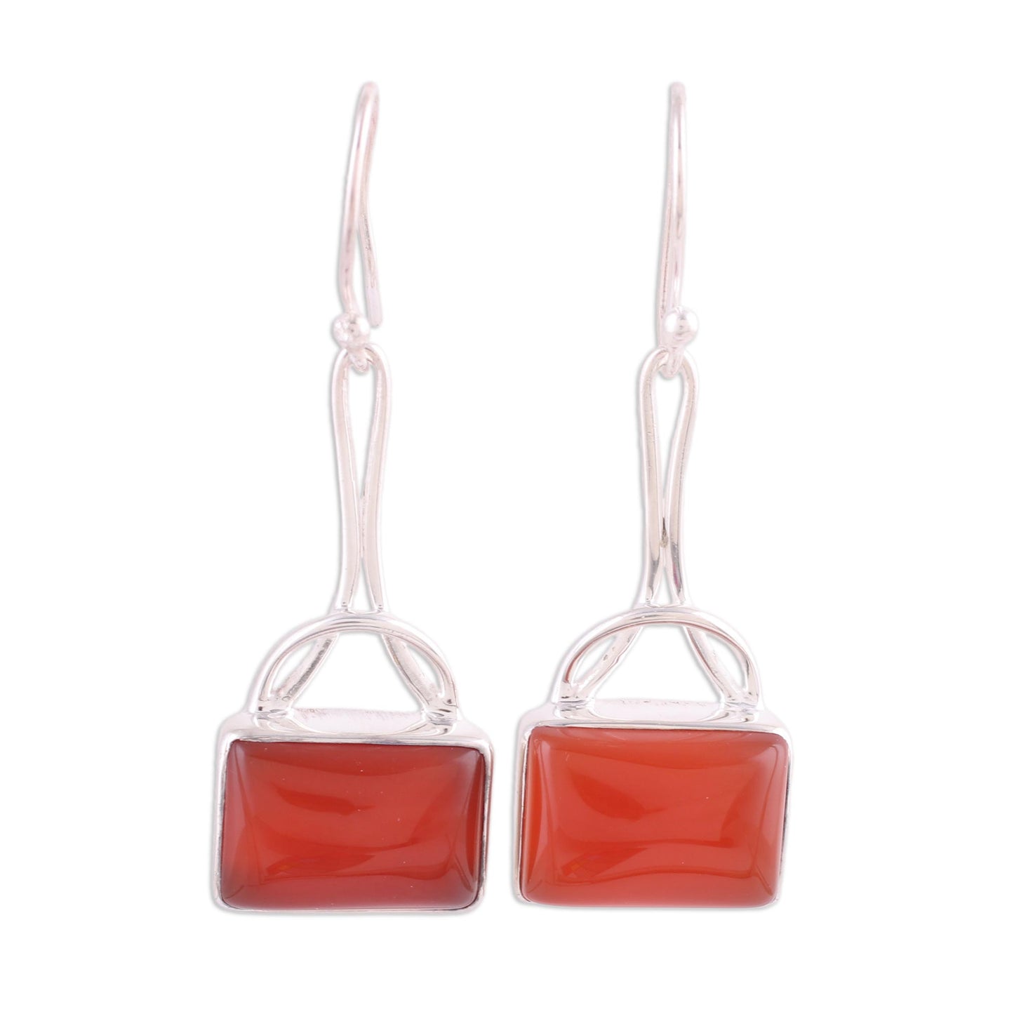 Mystical Gaze in Scarlet Onyx Rectangular Dangle Earrings from India