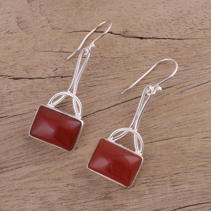 Mystical Gaze in Scarlet Onyx Rectangular Dangle Earrings from India