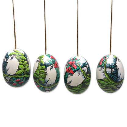 Jalak Forest Hand-Painted Ornaments of Jalak Birds from Bali (Set of 4)