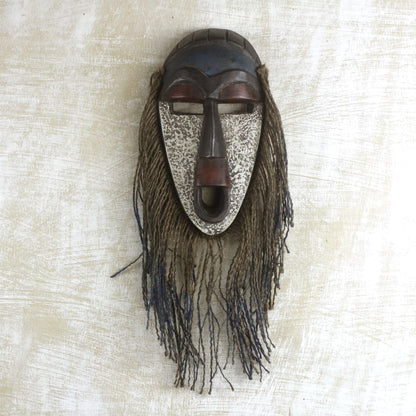 Abajo Jute Bearded African Wood Mask from Ghana