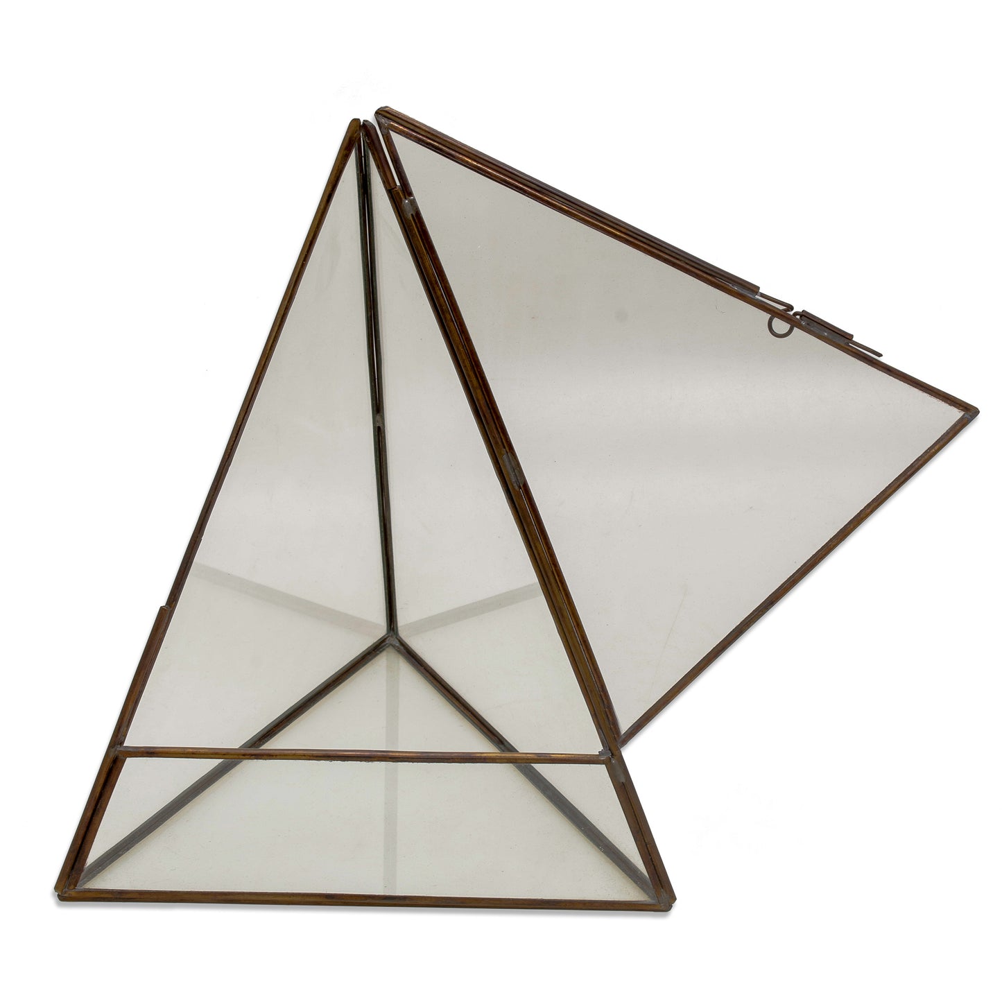 Pyramid Patio Handmade Javanese Glass and Brass Pyramid Plant Terrarium