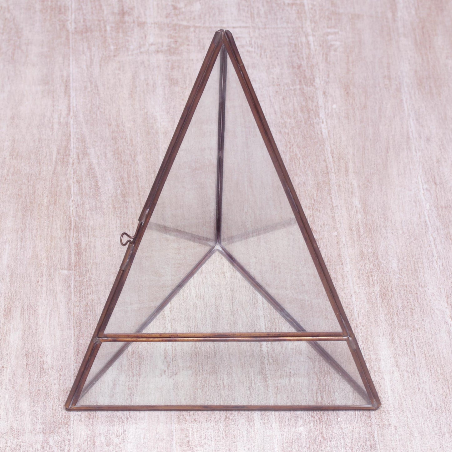 Pyramid Patio Handmade Javanese Glass and Brass Pyramid Plant Terrarium