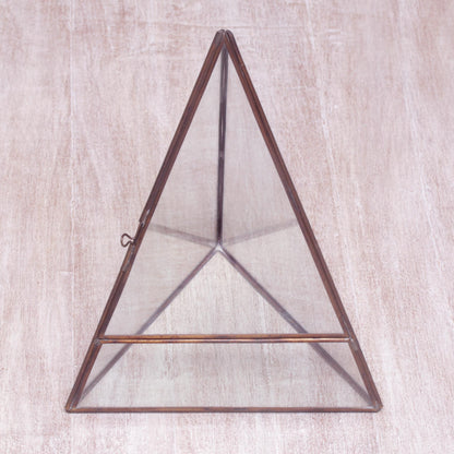 Pyramid Patio Handmade Javanese Glass and Brass Pyramid Plant Terrarium