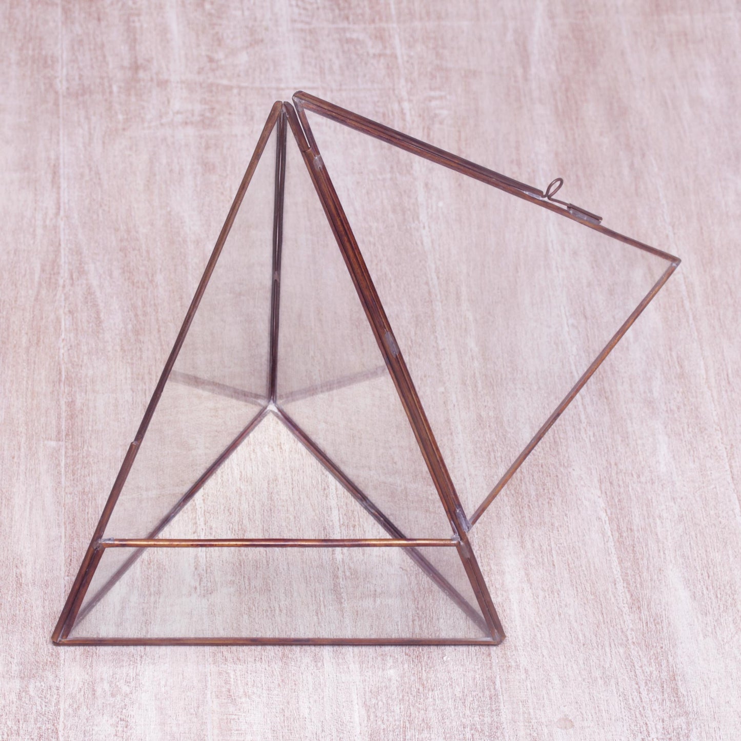 Pyramid Patio Handmade Javanese Glass and Brass Pyramid Plant Terrarium