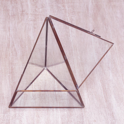 Pyramid Patio Handmade Javanese Glass and Brass Pyramid Plant Terrarium