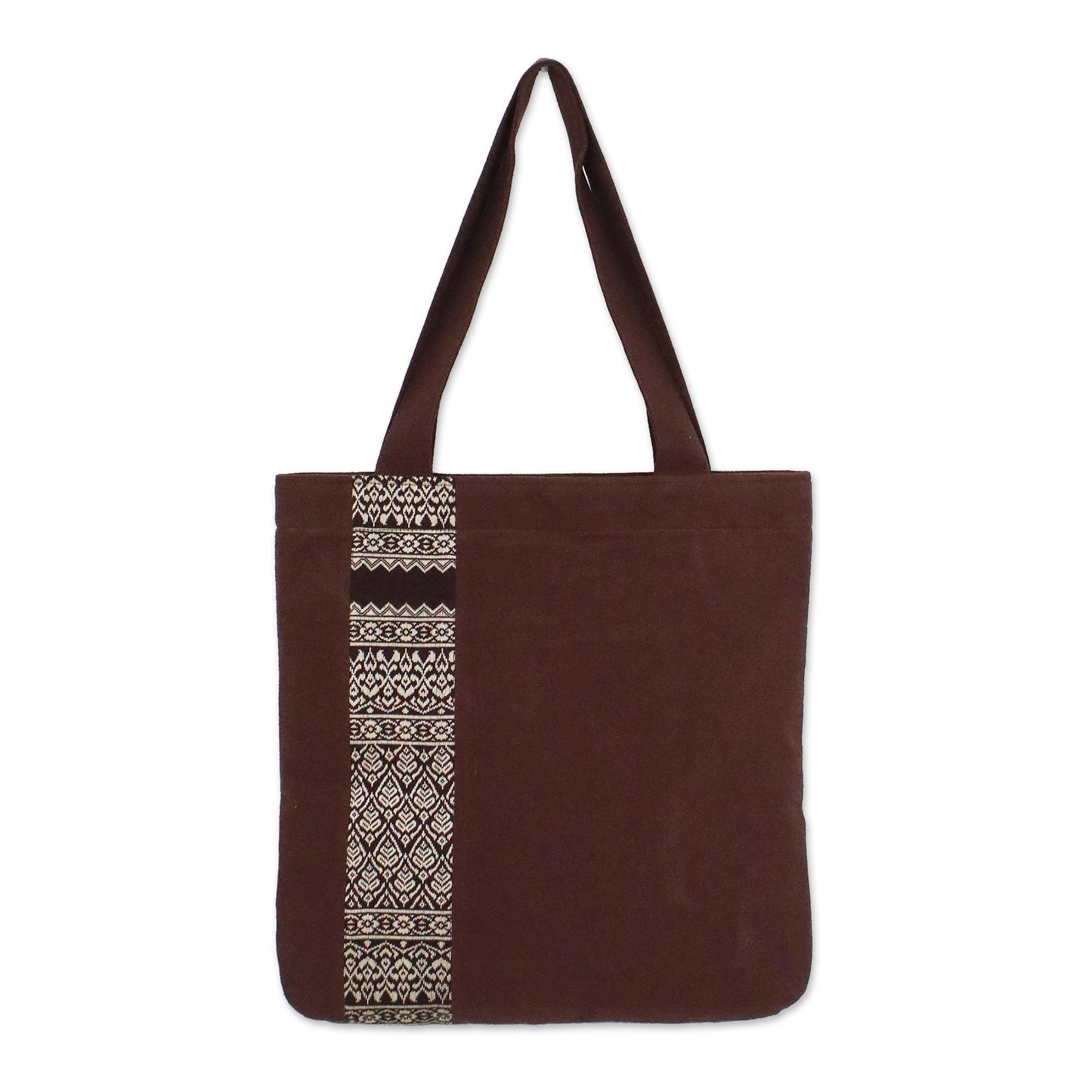 Chiang Mai Lanna Embroidered Thai Style Brown Cotton Tote Bag